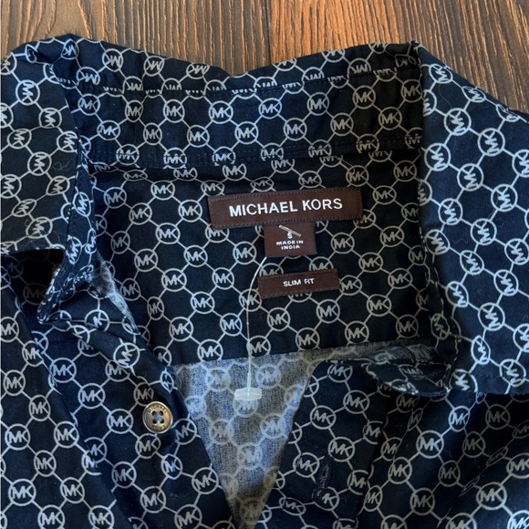 Michael Kors Navy Geometric Button Down Shirt - Picture 3 of 12